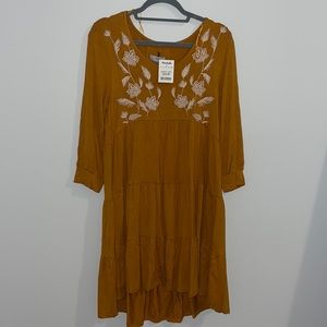 High Low Mustard Loose Fit Tiered Dress